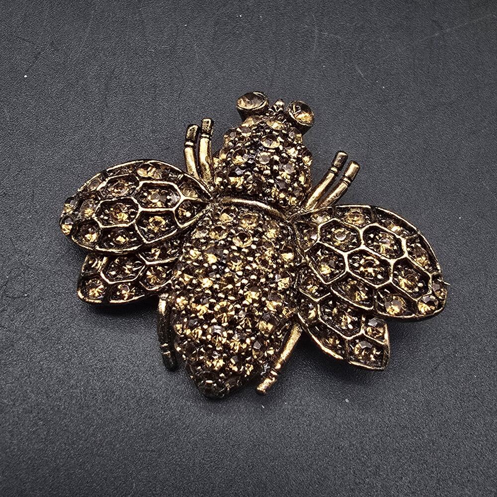 Champagne Rhinestone Bee Brooch Insect Bug Costume Jewelry